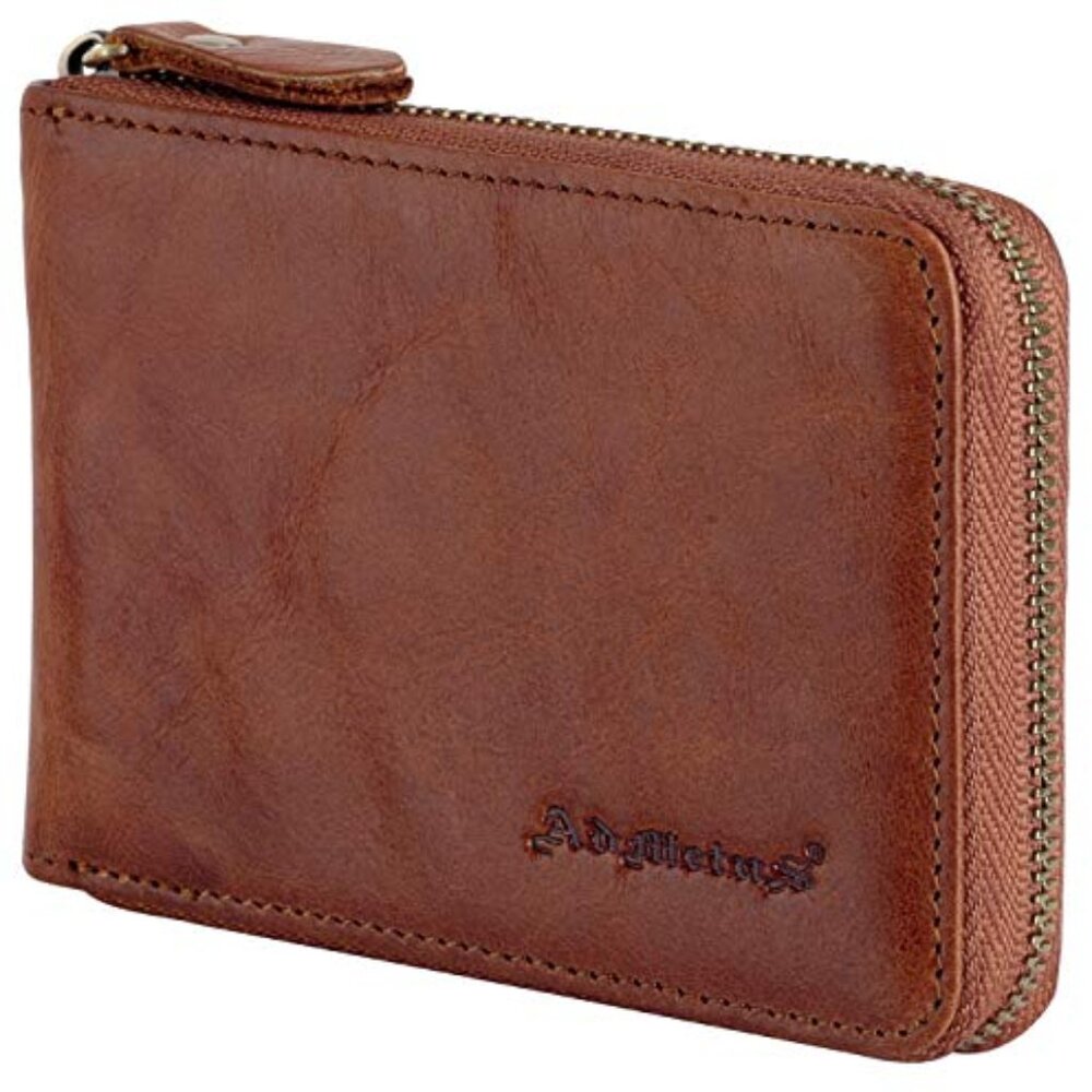 Men's Zipper Wallet Leather Bifold Wallets Slim‎ RFID Blocking